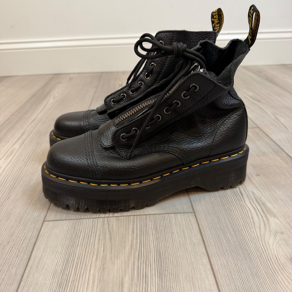 Dr. Martens Sinclair Black Milled Nappa Leather Platform Zip Boots Size 10 42
